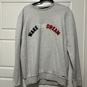 Denim & Flower Light Gray Crewneck with Red and Black Text